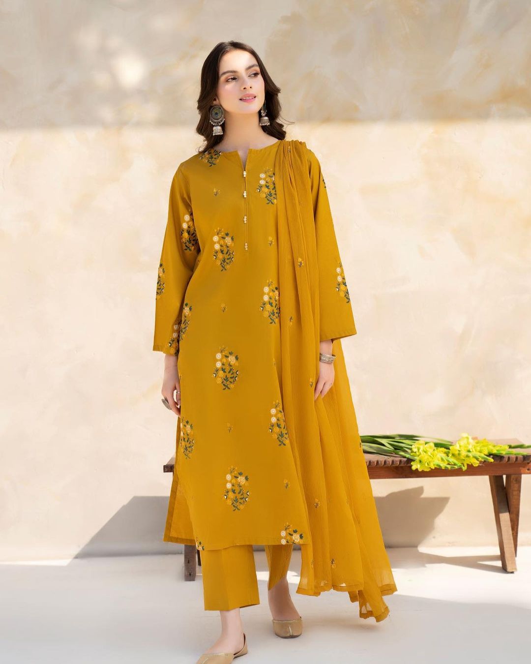 Mustard haze-Lawn unstitch dress