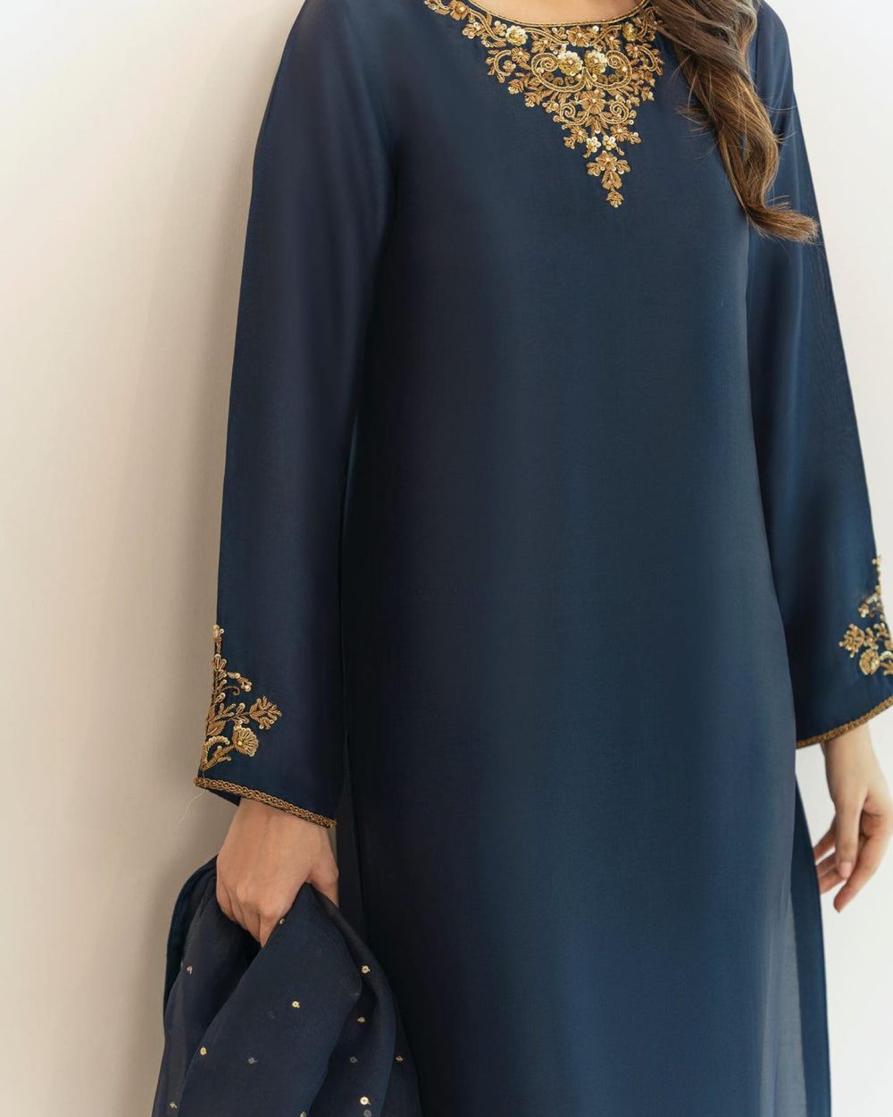 Serra navyblue-Silk handmade unstitch dress