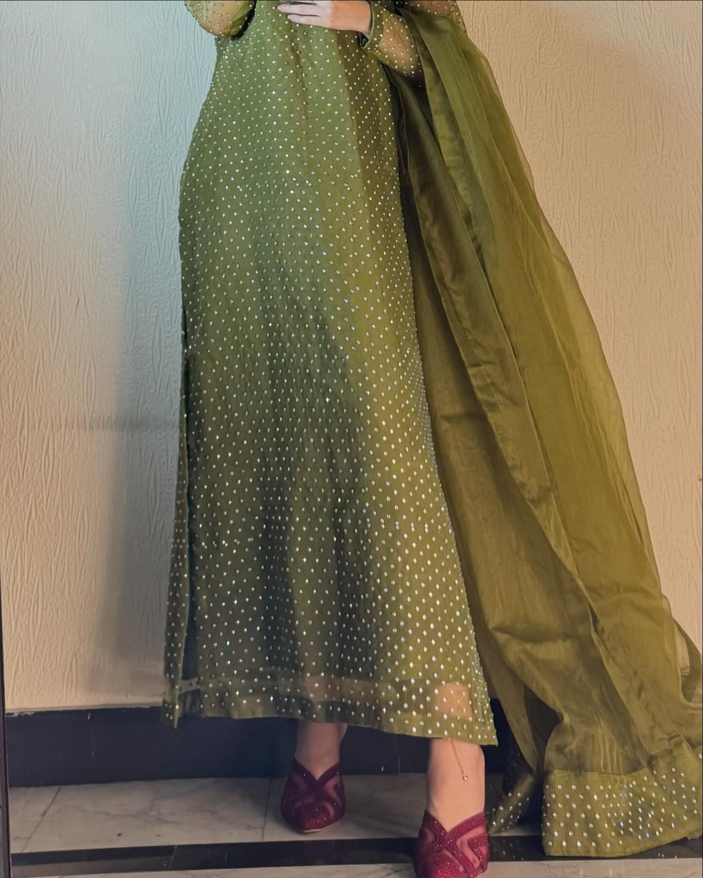 Galm Green- Silk handmade stitch dress