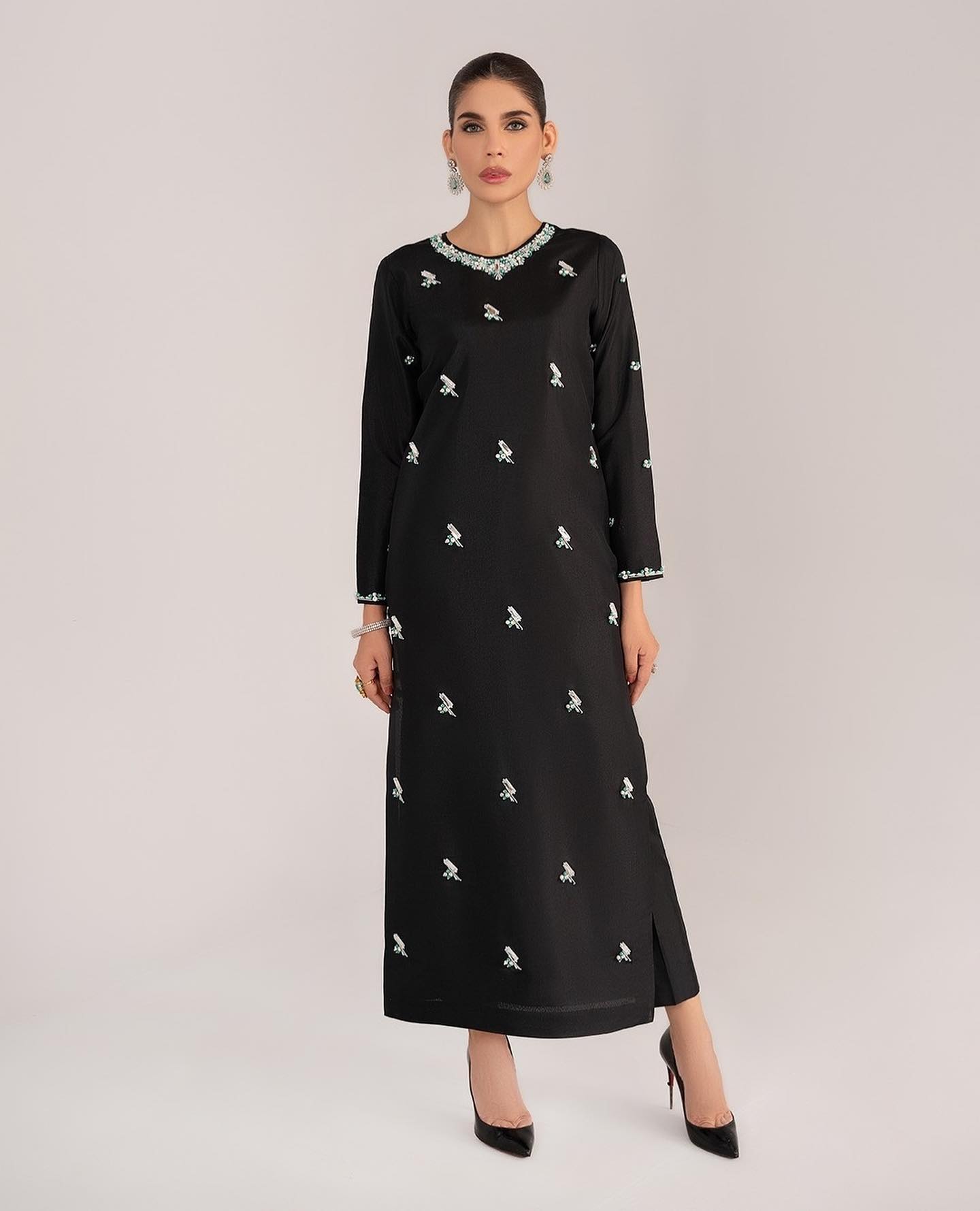 Rakhs Black-Silk handmade stitch dress