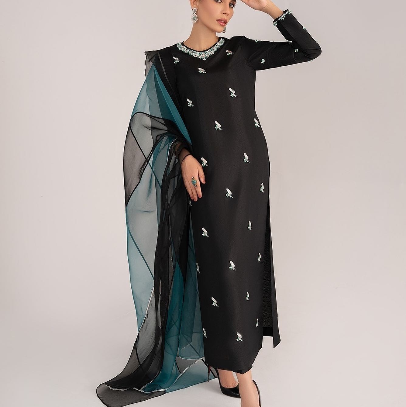 Rakhs Black-Silk handmade stitch dress